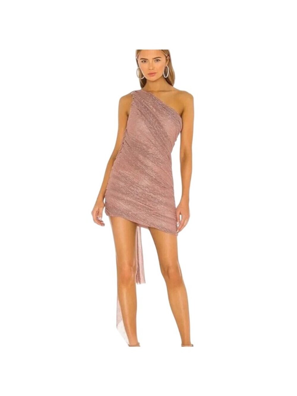 Atoir Wild Dreams Dress Size 6 One Shoulder Ruched Metallic Rose Gold Party Wear